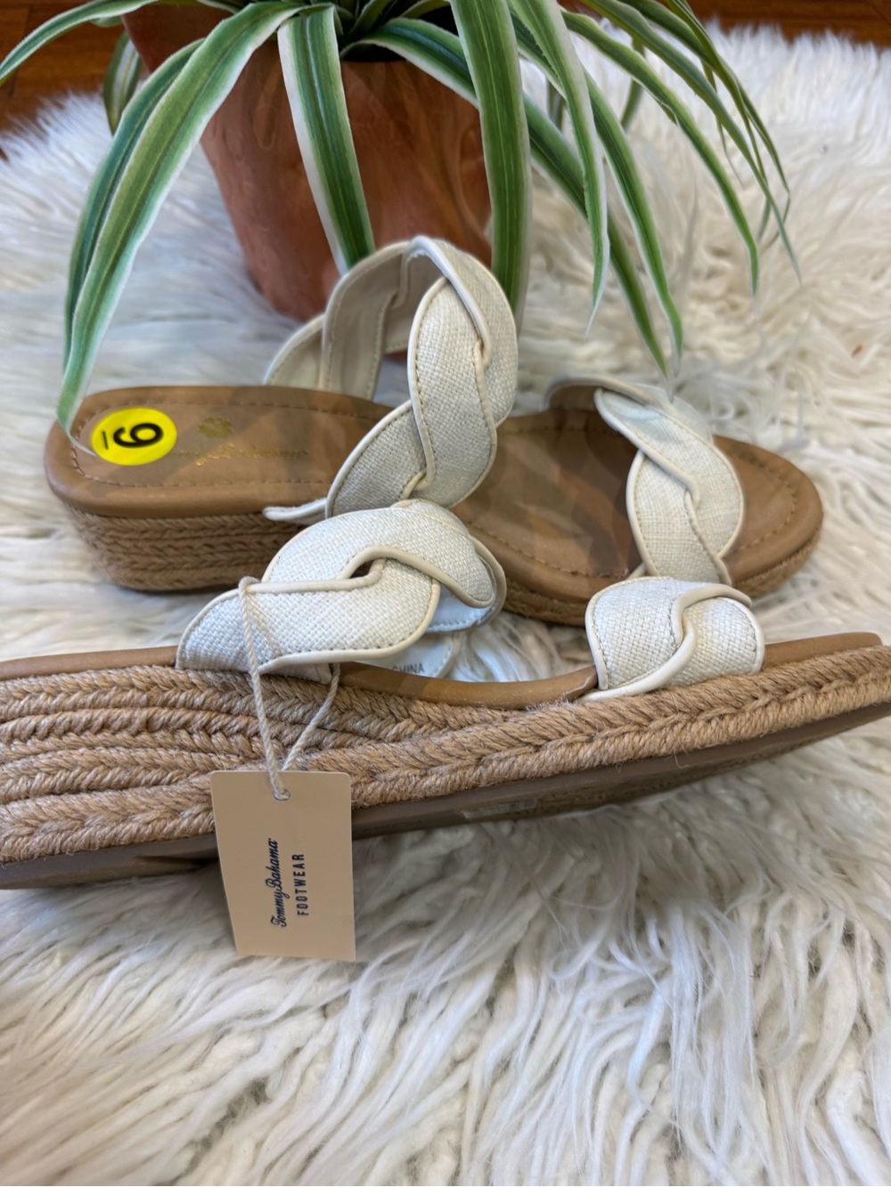 New🌿Tommy Bahama Cream Braided Strap Espadrille Wedge Sandals